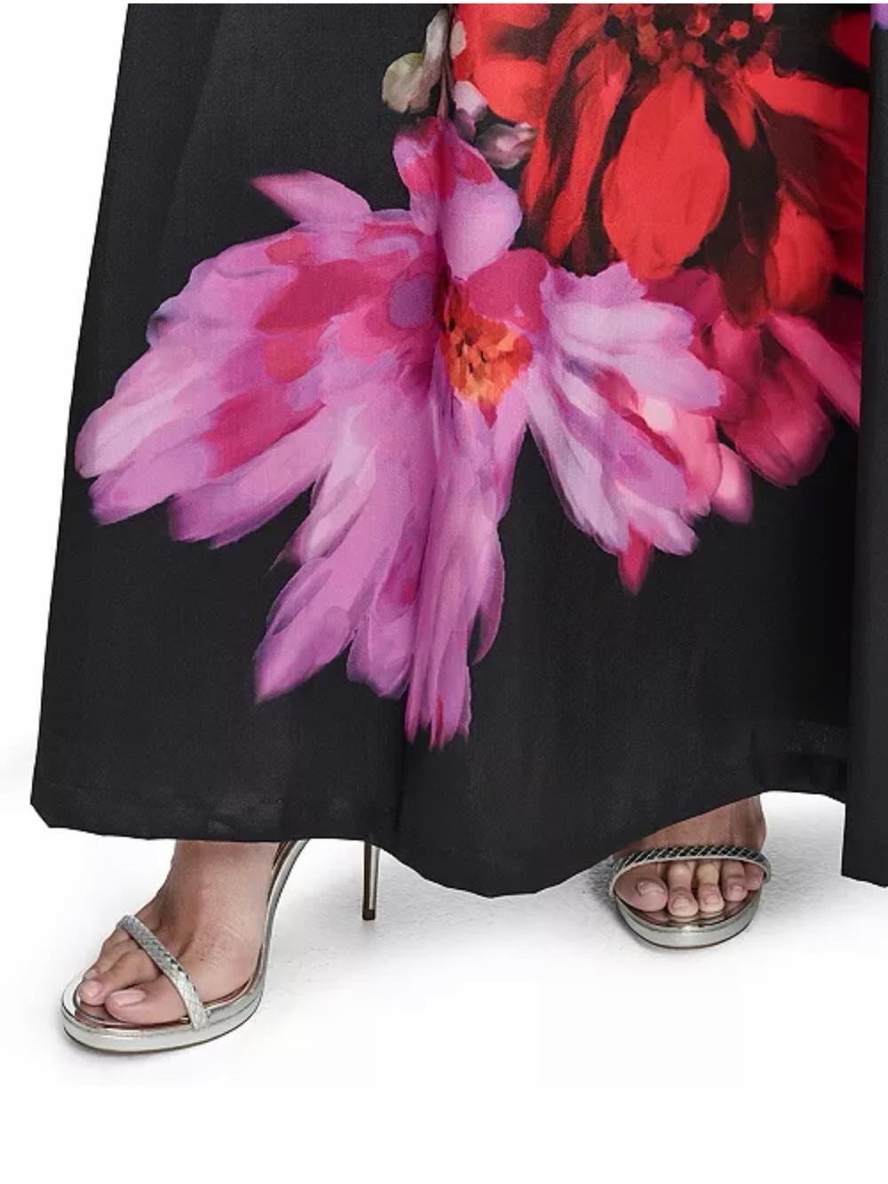 Eliza J Black Strapless Gown with Red and Purple Floral Print NWT - Picture 4 of 6
